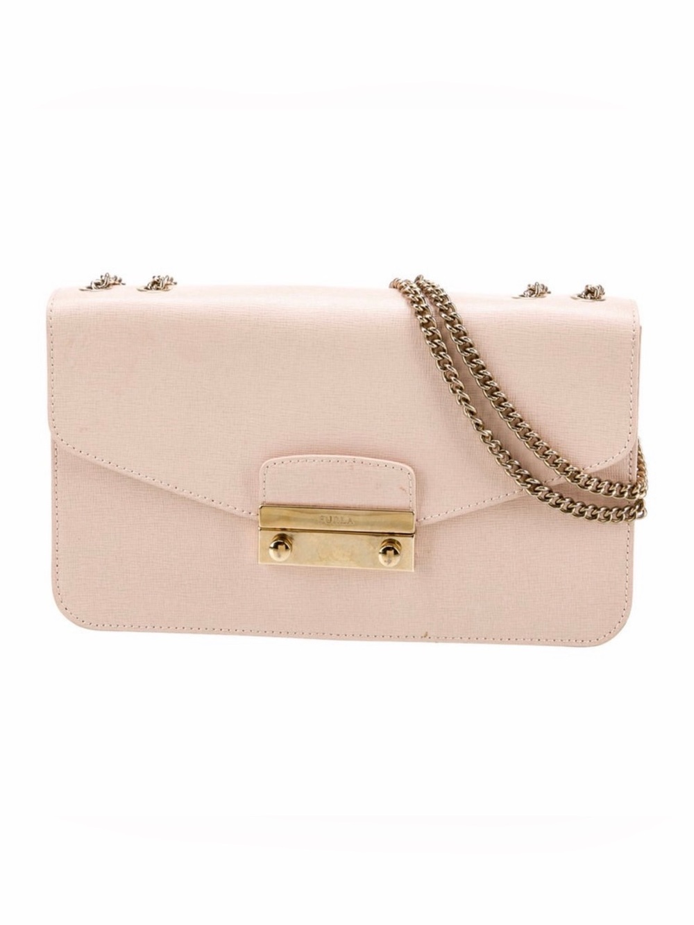 Furla Blush Leather Chain Crossbody with Gold Hardware